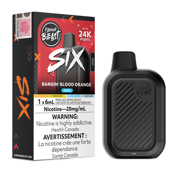 Flavour Beast Six 24K 6mL Disposable Vape – Bangin Blood Orange Iced Flavour – Ace Vapes Windsor