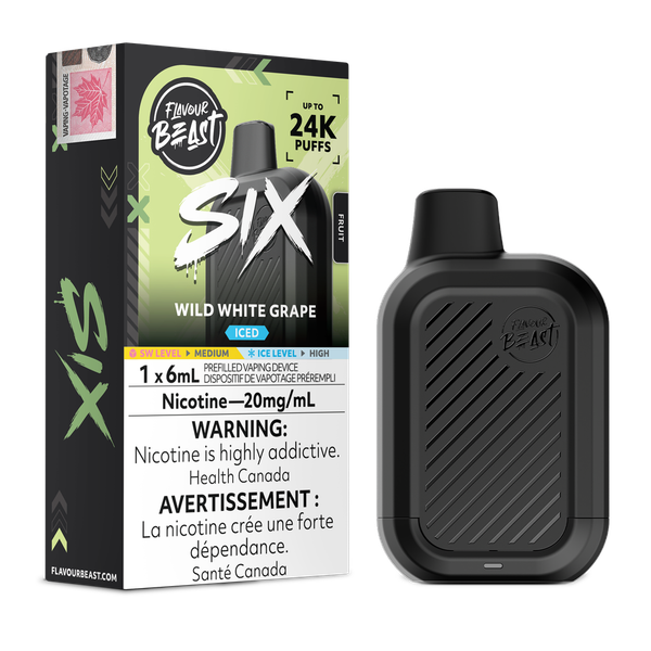 Flavour Beast Six 24K 6mL Disposable Vape – Wild White Grape Iced Flavour – Ace Vapes Windsor