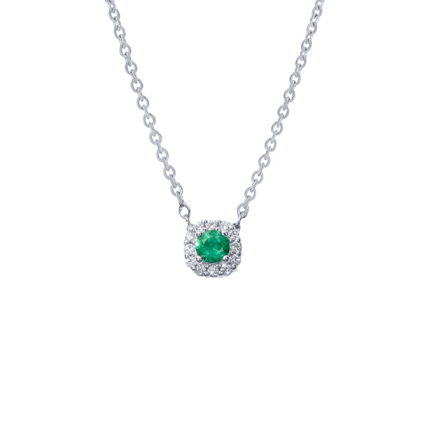 Green Emerald & Diamond Halo Pendant Necklace