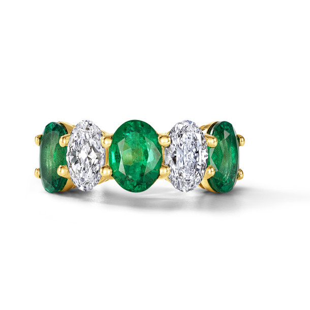 Five Stone Oval Green Emerald (3.37tw) Diamond (1.81tw) Band