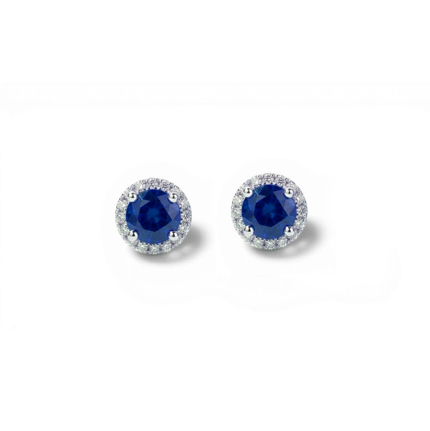 Blue Sapphire (1.36tw) & Diamond (0.14tw) Halo Stud Earrings