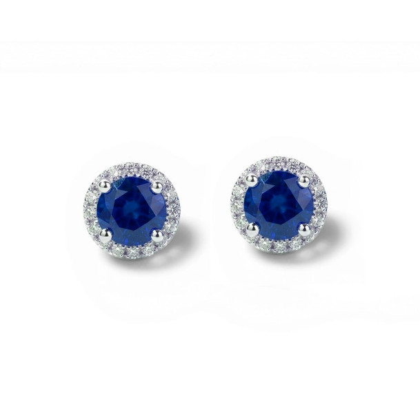 Blue Sapphire (1.23tw) & Diamond (0.15tw) Halo Stud Earrings