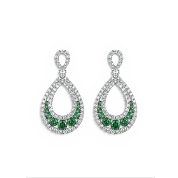 Green Emerald & Diamond Teardrop Earrings