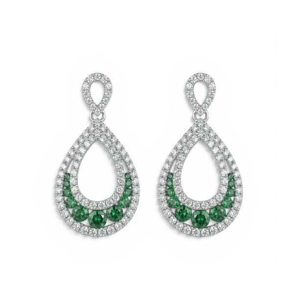 Green Emerald & Diamond Teardrop Earrings