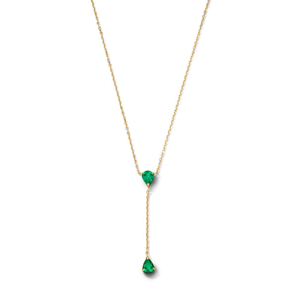 Pear Shaped Green Emerald Lariat Necklace