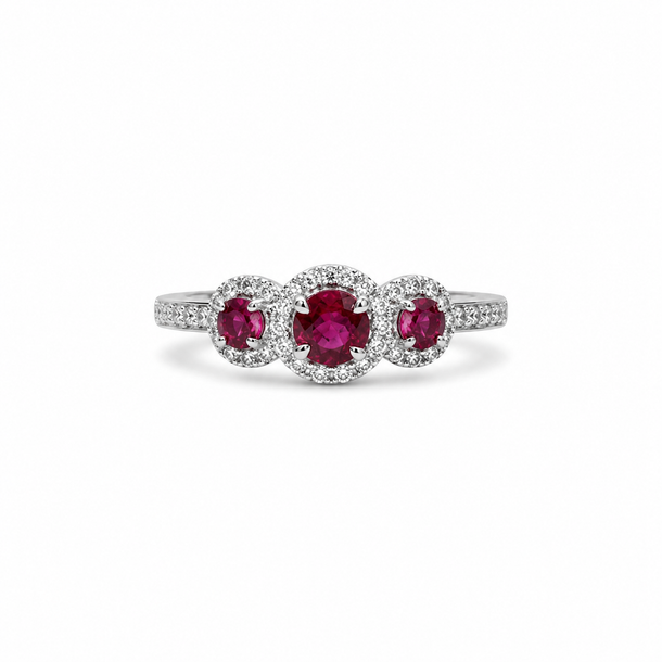 Ruby & Diamond Three Stone Ring