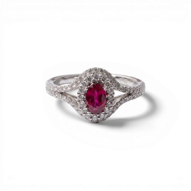 Ruby & Diamond Double Halo Split Ring