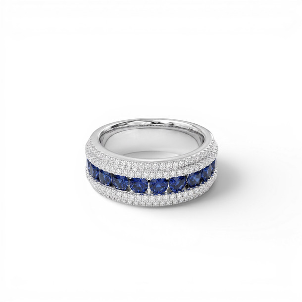 Blue Sapphire & Pave Diamond Band