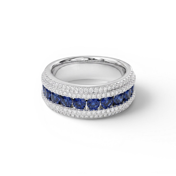 Blue Sapphire & Pave Diamond Band