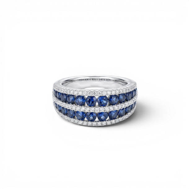 Two Row Blue Sapphire & Diamond Band