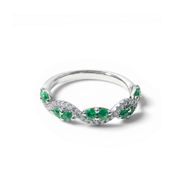 Green Emerald Cluster Pave Diamond Band