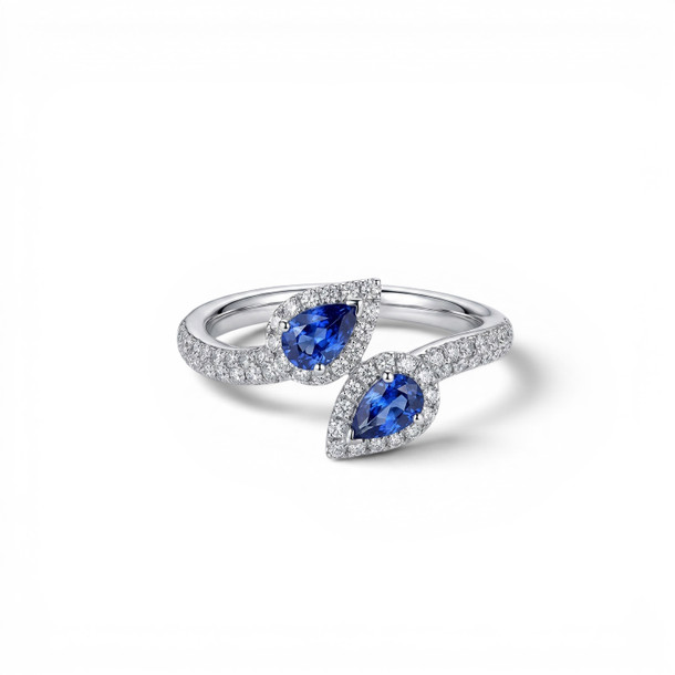Blue Sapphire & Diamond Bypass Ring