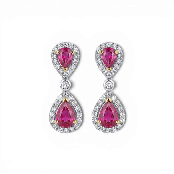 Ruby & Diamond Halo Drop Earrings