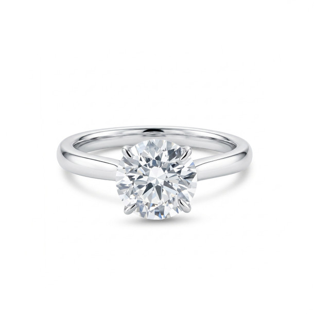 Round Lab Grown Diamond Tapered Cathedral Solitaire Engagement Ring
