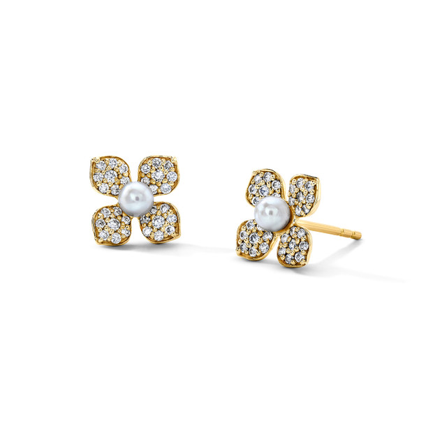 Pearl Diamond Accented Petal Stud Earrings