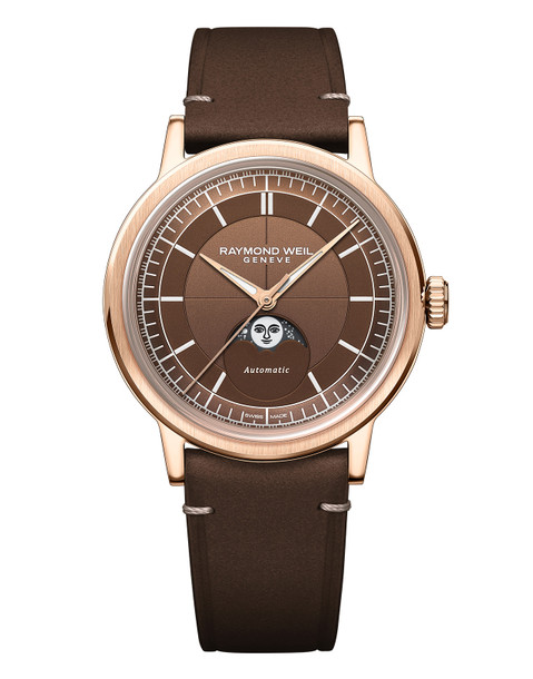 Raymond Weil Millesime Moon Phase 39 Brown Dial Watch | Rose Gold-PVD