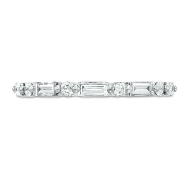Alternating Baguette and Round Diamond Wedding Band by Adorette
