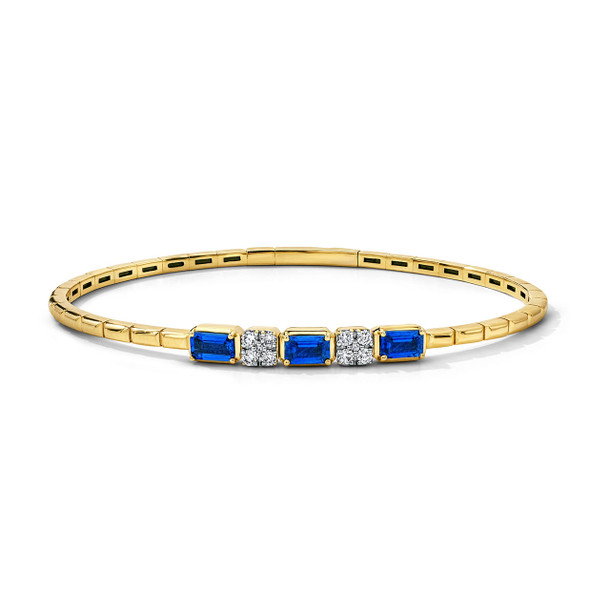 Blue Sapphire & Diamond Flexible Gold Bangle Bracelet