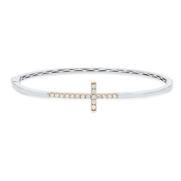 Two Tone Diamond Cross Bangle Bracelet