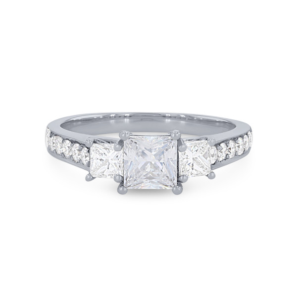 Three Stone Princess Diamond Beadset Engagement Setting
