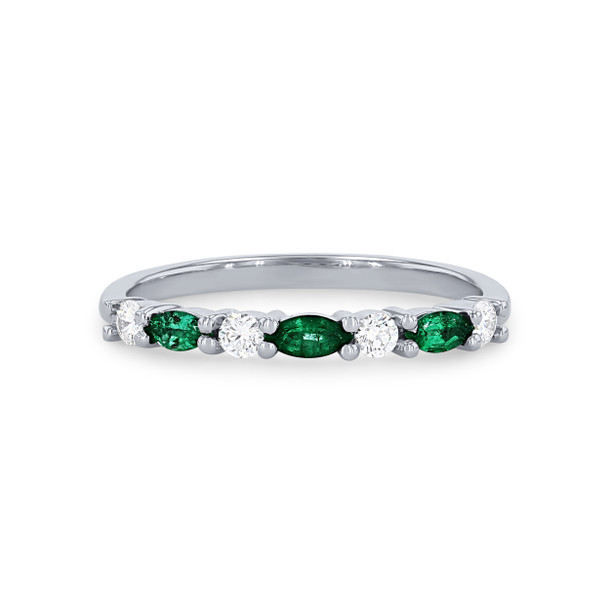 Alternating Marquise Emerald and Round Diamond Wedding Band