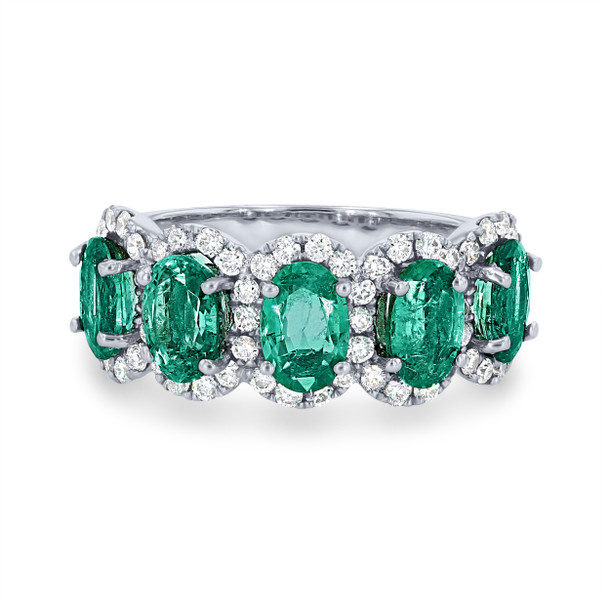 Oval Green Emerald and Diamond Halo Band