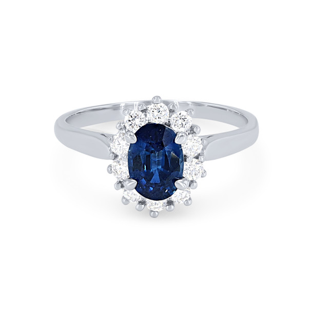 Oval Sapphire and Diamond Halo Ring