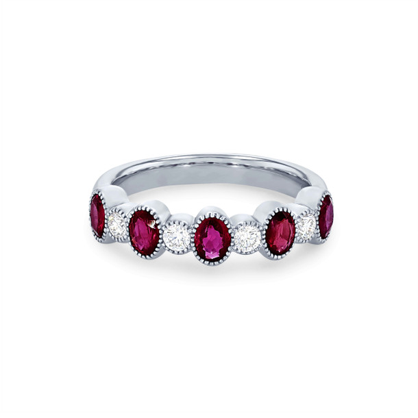 Alternating Ruby and Diamond Bezel Wedding Band
