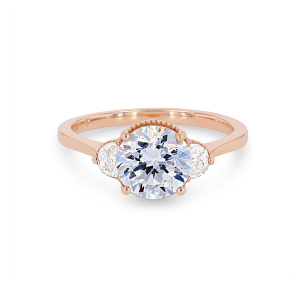 Three Stone Half Moon Milgrain Engagement Setting