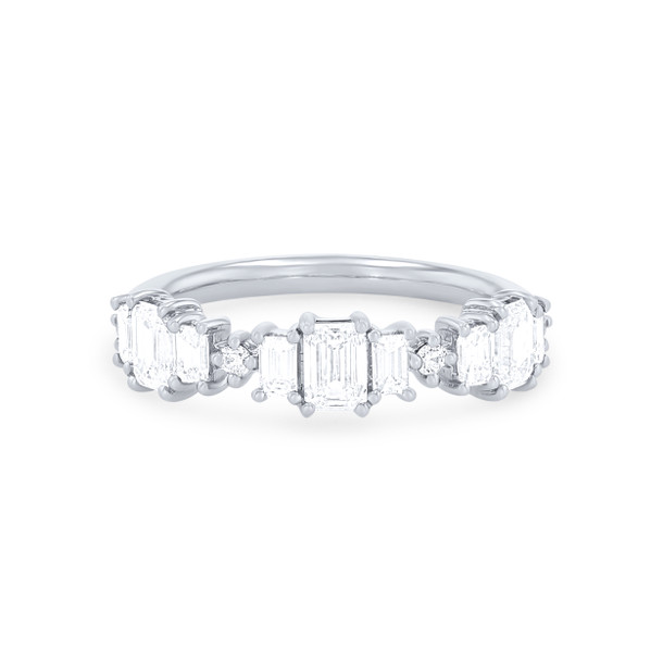 Three Stone Emerald and Round Diamond Wedding Band