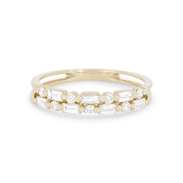 Uneek Two Row Alternating Baguette and Round Diamond Wedding Band