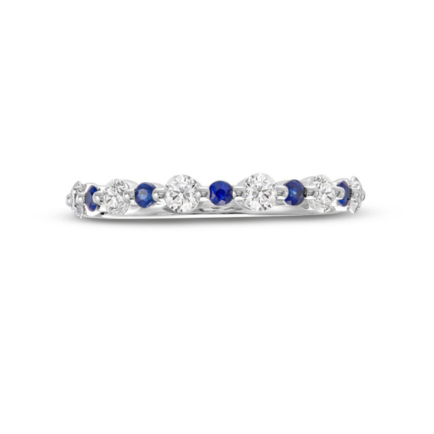 Alternating Diamond and Blue Sapphire Wedding Band