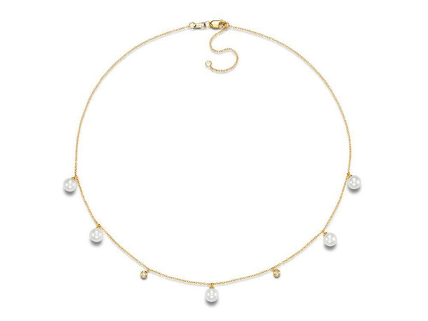 Freshwater Pearl and Diamond Bezel Station Necklace