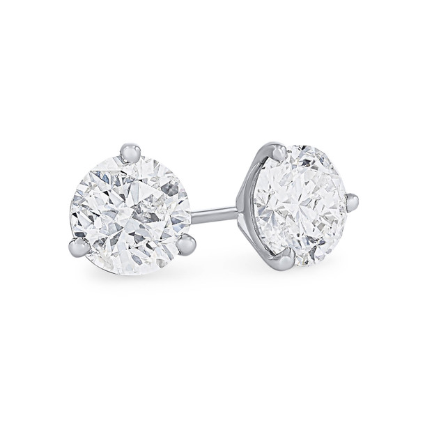 Three Prong Round Diamond Stud Earrings
