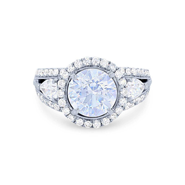 Simon G. Three Stone Pear and Round Diamond Halo Engagement Setting