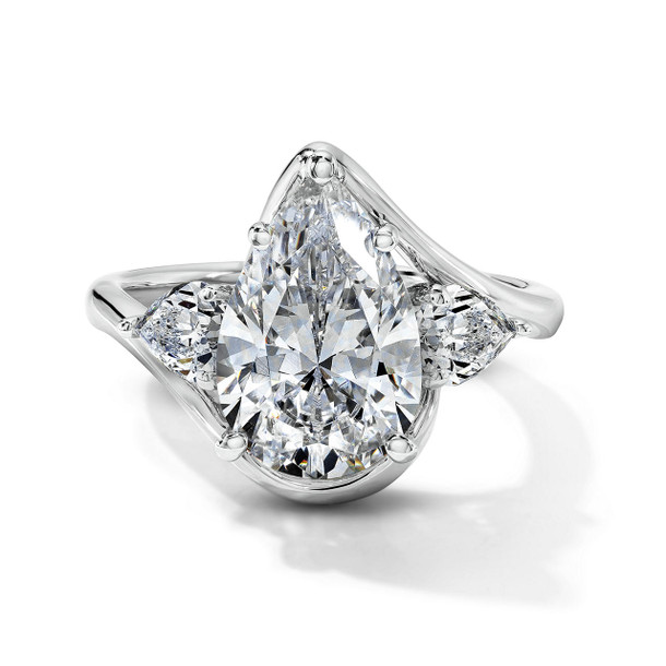 Simon G. Three Stone Pear Shaped Side Diamond Engagement Setting