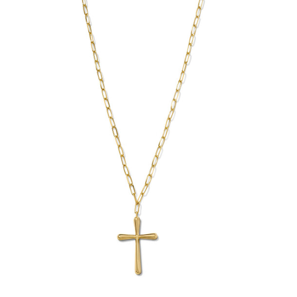 Gold Paperclip Chain Cross Pendant Necklace