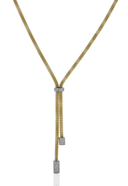 Simon G. Diamond Lariat Gold Mesh Chain Necklace