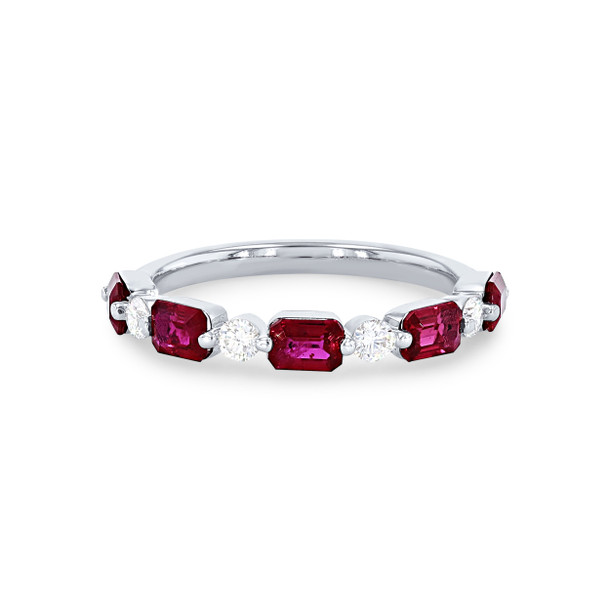 Uneek Single Prong Alternating Ruby and Diamond Wedding Band
