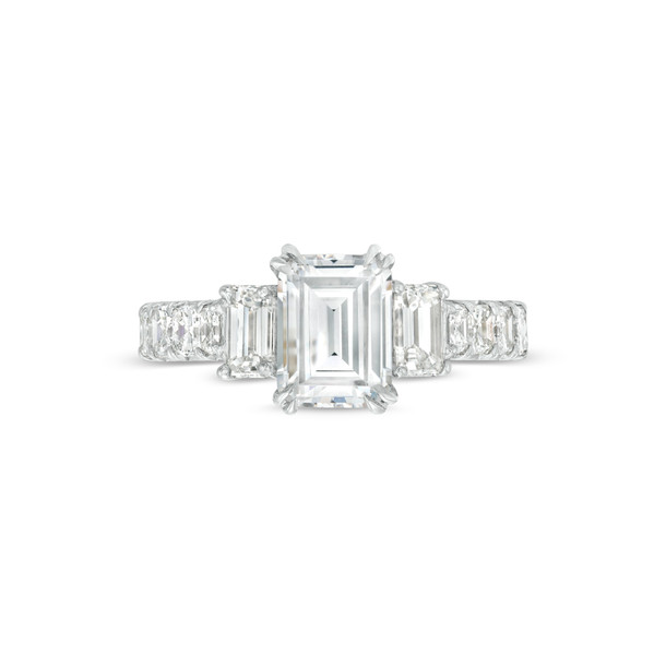 Three Stone Emerald and Asscher Diamond Engagement Setting by C. Gonshor