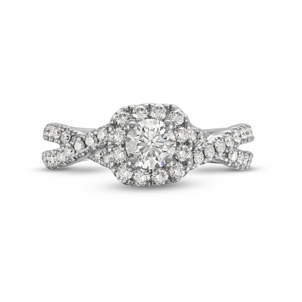 Round Diamond Halo Petite Twist Engagement Ring
