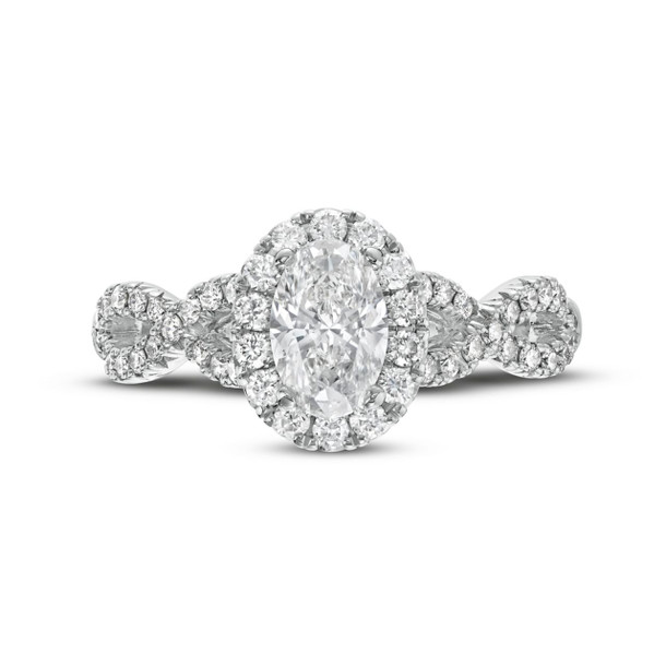Oval Diamond Halo Twist Engagement Ring