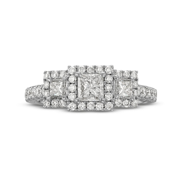 Princess Diamond Three Stone Halo Engagement Ring