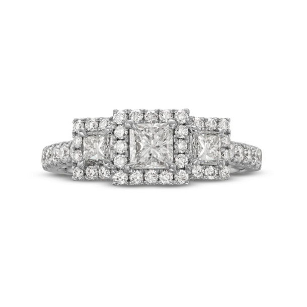 Princess Diamond Three Stone Halo Engagement Ring