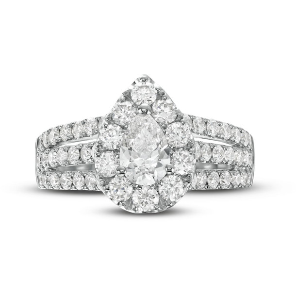 Pear Diamond Halo Three Row Engagement Ring