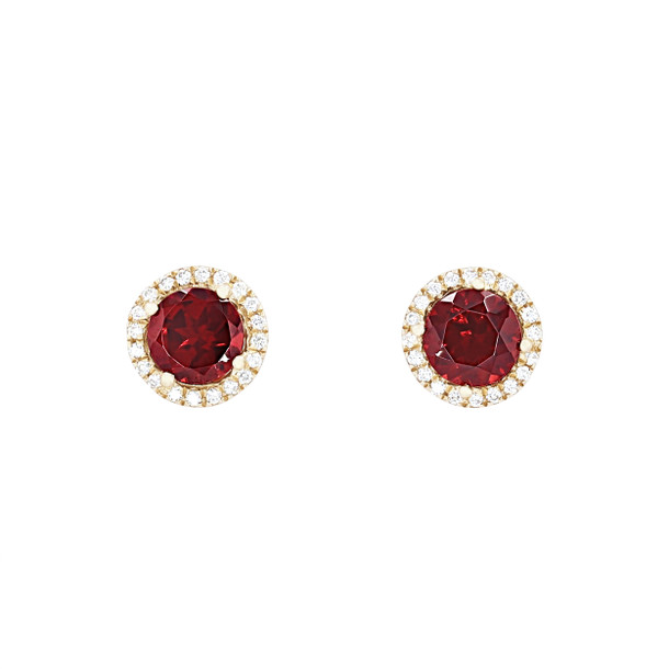 Garnet and Diamond Halo Stud Earrings