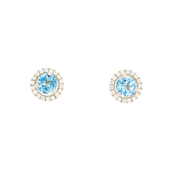 Blue Topaz and Diamond Halo Stud Earrings