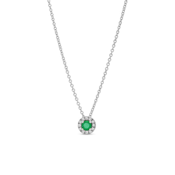 Green Emerald And Diamond Halo Pendant Necklace