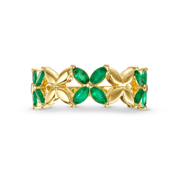 Green Emerald and Gold X Style Ring