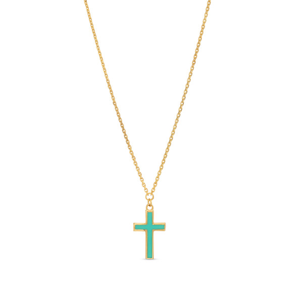 Turquoise Enamel Cross Pendant